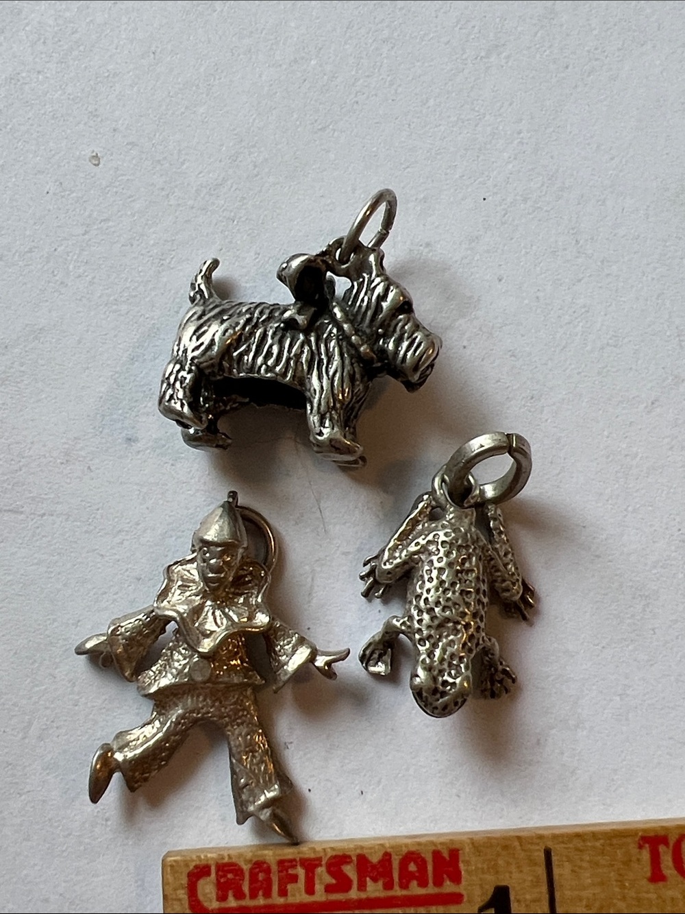 3 Vintage Sterling Silver charms frog jester Scottie dog